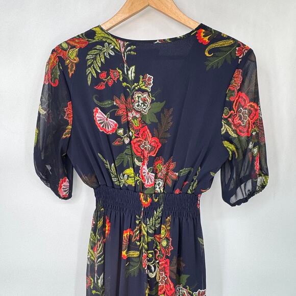 EnFocus Studio Boho Maxi Dress Womens 6 Navy Blue Chiffon Floral Print Polyester - Picture 8 of 9